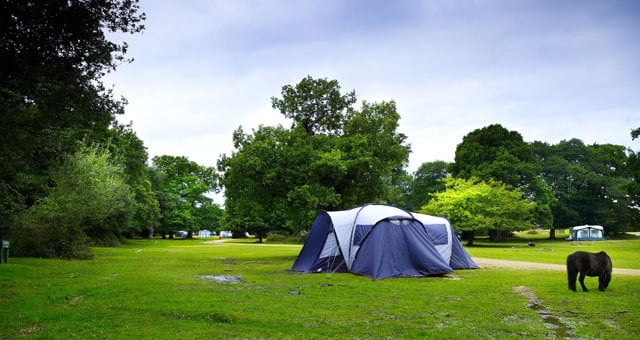 A tent in Ashurst campsite in the New Forest.