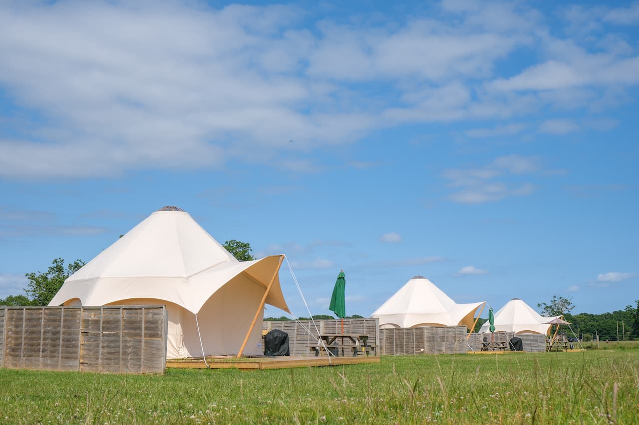 Glamping Burt tents at Long Meadow campsite in the New Forest